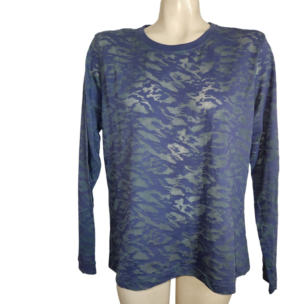 Aventura Blue Camo Burnout Long Sleeve Shirt Womens XL Crew‎ Neck Lightweight